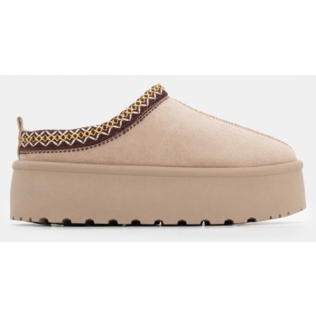 παντόφλες δίσολες με κέντημα - μπεζ σε προσφορά