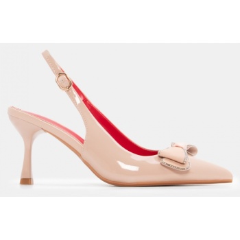 γόβες μυτερές slingback με φιόγκο - μπεζ σε προσφορά