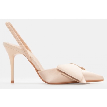 γόβες μυτερές slingback με φιόγκο - μπεζ σε προσφορά