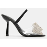  mules με διαφάνεια & διακοσμητικό φιόγκο απο strass - μαύρο