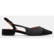  γοβάκια μυτερά σε συνδυασμό υλικών - μαύρο