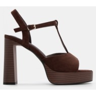  πέδιλα με φιάπα & τακούνι - καφέ σκούρο