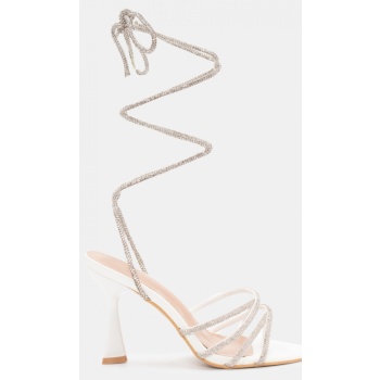 πέδιλα lace up με strass - λευκό σε προσφορά