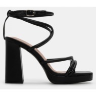  πέδιλα με χιαστί λουράκια & φιάπα - μαύρο