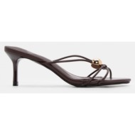  mules με μεταλλική λεπτομέρεια - καφέ σκούρο