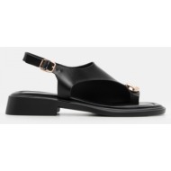  flat σανδάλια με μεταλλική λεπτομέρεια - μαύρο