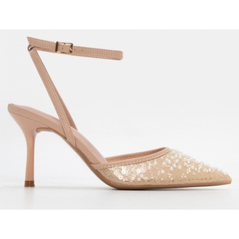 γόβες με παγιέτα & χάντρες - nude σε προσφορά