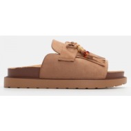  flat σανδάλια με κρόσσια & διακοσμητικές χάντρες - μπεζ-σκούρο