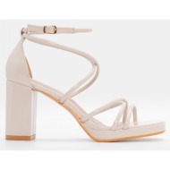  πέδιλα με πολλαπλά λουράκια & μπαρέτα - μπεζ