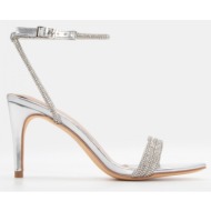  πέδιλα με διακοσμητικό strass & μπαρέτα - ασημί