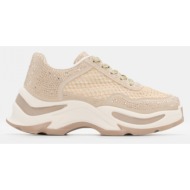  sneakers με δίχτυ & διακοσμητικά strass - μπεζ