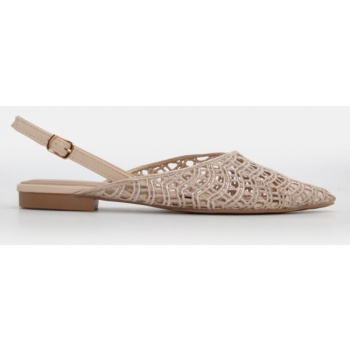 γοβάκια μυτερά με πλεκτή πλέξη - μπεζ σε προσφορά