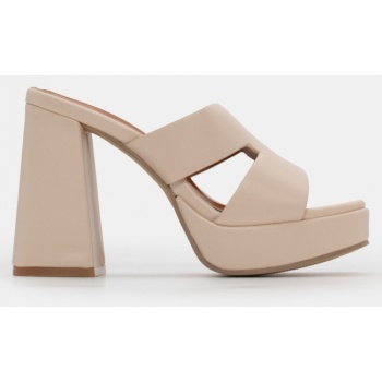 mules με φάσα & τακούνι - μπεζ σε προσφορά