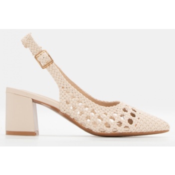 γόβες μυτερές με πλεκτό σχέδιο - μπεζ σε προσφορά