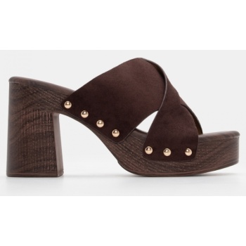 clogs με χιαστί λουράκια - καφέ σκούρο σε προσφορά