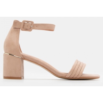 πέδιλα με τακούνι & μπαρέτα - μπεζ σε προσφορά