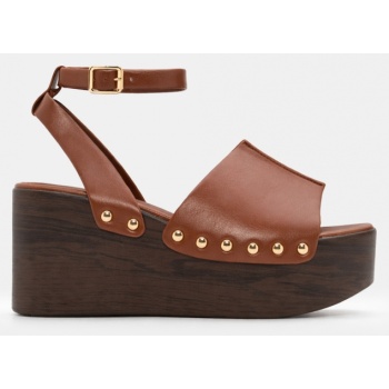 πλατφόρμες clogs με μπαρέτα - κάμελ σε προσφορά