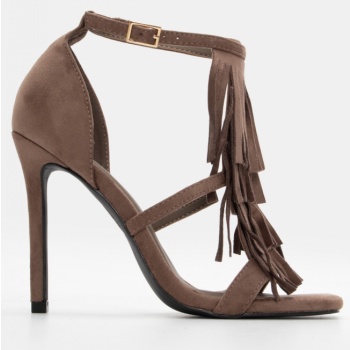 πέδιλα με διακοσμητικά κρόσσια - χακί σε προσφορά