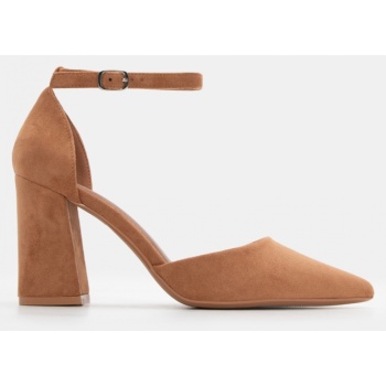 γόβες μυτερές με μπαρέτα - κάμελ σε προσφορά