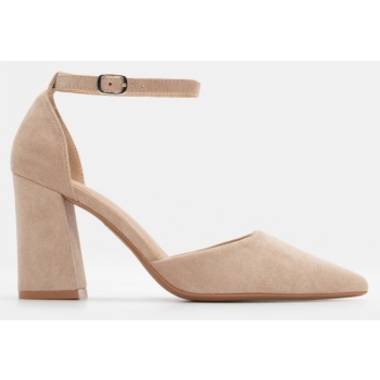 γόβες μυτερές με μπαρέτα - μπεζ-σκούρο σε προσφορά