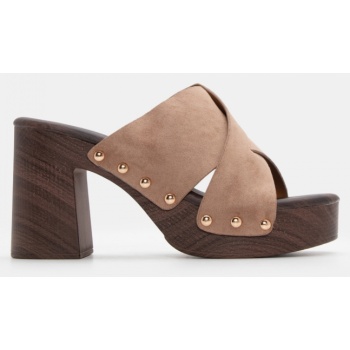 clogs με χιαστί λουράκια - μπεζ-σκούρο σε προσφορά