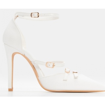 γόβες με λουράκια & μπαρέτα - λευκό σε προσφορά