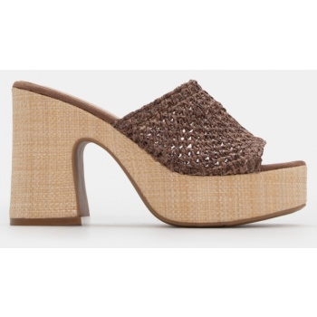 πλατφόρμες με πλεκτό σχέδιο - καφέ σε προσφορά