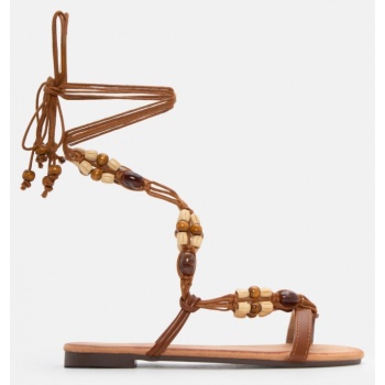 flat σανδάλια lace up με χάντρες - κάμελ σε προσφορά