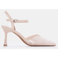  γόβες μυτερές με διακοσμητικές παγιέτες - μπεζ