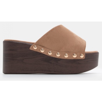 clogs με φαρδιά φάσα - μπεζ-σκούρο σε προσφορά