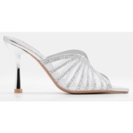  mules με δίχτυ από διακοσμημένο strass - ασημί