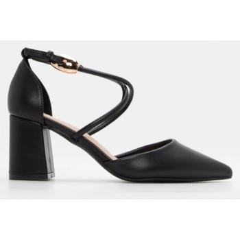 γόβες μυτερές με χιαστί λουράκια - μαύρο σε προσφορά