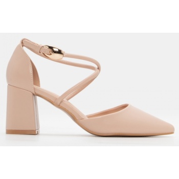 γόβες μυτερές με χιαστί λουράκια - nude σε προσφορά