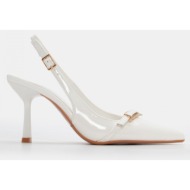  γόβες μυτερές slingback με διακοσμητική τόκα - λευκό-λουστρίνι