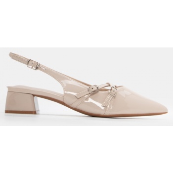 γόβες μυτερές με χιαστί λουράκια - μπεζ σε προσφορά