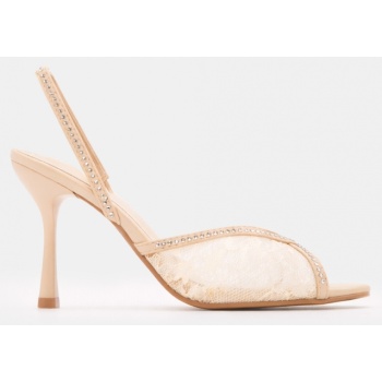mules μυτερά με τακούνι & strass - μπεζ σε προσφορά