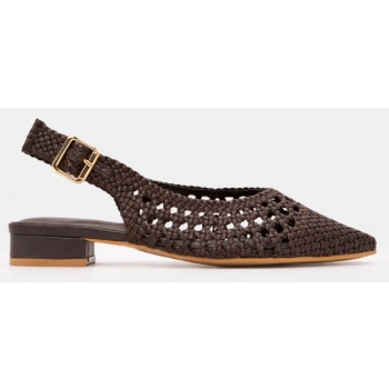 γοβάκια μυτερά με πλεκτό σχέδιο - καφέ σε προσφορά