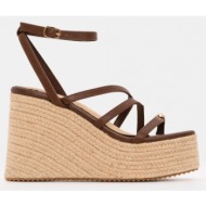  πλατφόρμες εσπαντρίγιες με πολλαπλά λουράκια & μπαρέτα - καφέ σκούρο