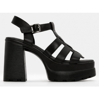 πέδιλα flatform με λουράκια - μαύρο σε προσφορά