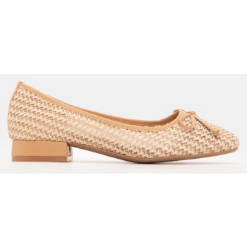 γοβάκια με πλεκτό σχέδιο & φιόγκο - μπεζ σε προσφορά