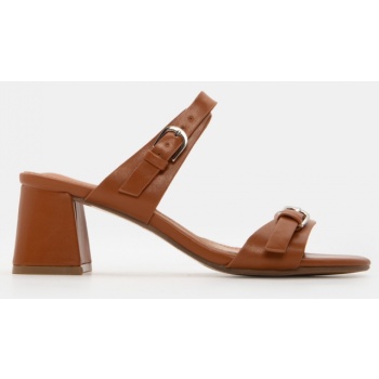 mules με διπλά λουράκια - κάμελ σε προσφορά