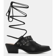  clogs western lace up με τρούκς - μαύρο