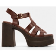 πέδιλα flatform με λουράκια - καφέ σκούρο