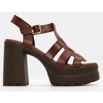 πέδιλα flatform με λουράκια - καφέ σε προσφορά