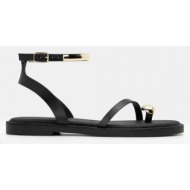  flat σανδάλια με μεταλλικές λεπτομέρειες - μαύρο