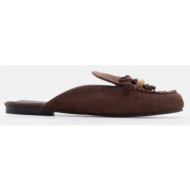  mules loafers με διακοσμητικό φιόγκο & χάντρες - καφέ σκούρο