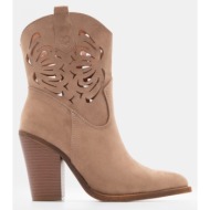  μποτάκια cowboy μυτερά με διάτρητο σχέδιο - μπεζ-σκούρο