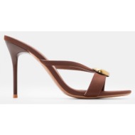  mules με διακοσμητική τόκα - καφέ σκούρο