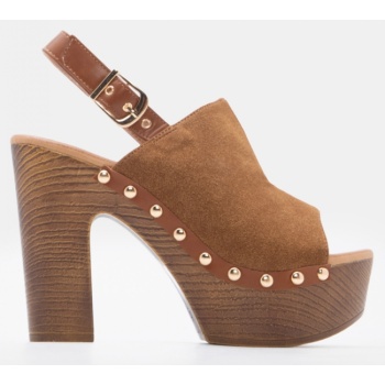 πλατφόρμες clogs με φαρδιά φάσα - κάμελ σε προσφορά