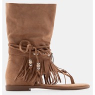  flat σανδάλια με κρόσσια & φερμουάρ - μπεζ-σκούρο